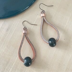 2/$29 Handmade Leather Teardrop Hoop Earrings Multitone Black Brown Tan Copper
